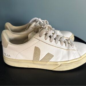 Veja Campo White Leather Sneakers with Cream Accents
